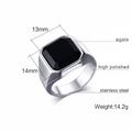 Fashion Stainless Steel Finger Big Stone Silver Plain Rings